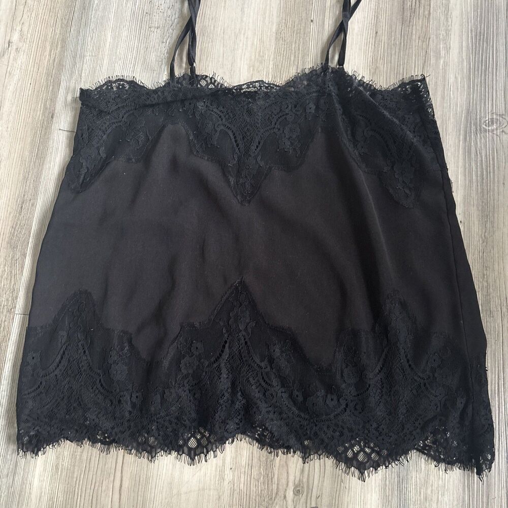 Storia Y2K Black Lace Trim Silky Camisole Size Medium